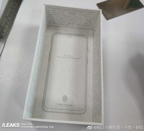 OnePlus 6T, retail box, leak, water drop design, in-screen fingerprint sensor