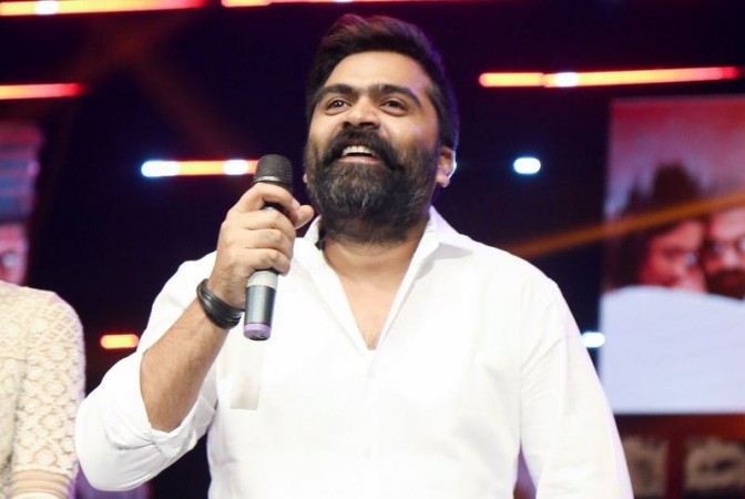 Simbu, on stage at the audio launch function of his movie Chekka Chivantha Vaanam. Simbu at Chekka Chivantha Vaanam Audio Launch