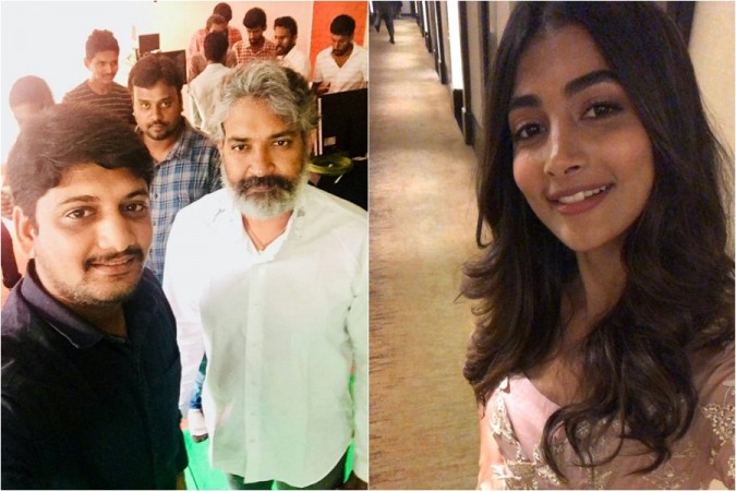 SS Rajamouli and Pooja Hegde at Prabhas 20 launch SS Rajamouli and Pooja Hegde at Prabhas 20 launch