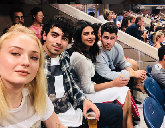 Priyanka Chopra and Nick Jonas with Joe Jonas and Sophie Turner at US Open 2018. Priyanka Chopra and Nick Jonas with Joe Jonas and Sophie Turner at US Open 2018