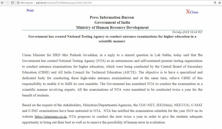 The official press note of the Government of India which mentions the fake website's URL instead of the original one. PIB note screenshot