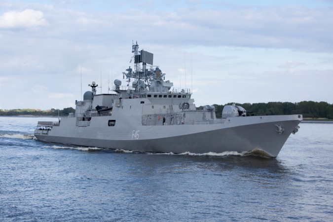INS Teg, a Talwar class stealth frigate, of the Indian Navy Warship Frigate INS Teg (F45) of Indian Navy on Elbe river, near Hamburg, Hamburg, Germany.