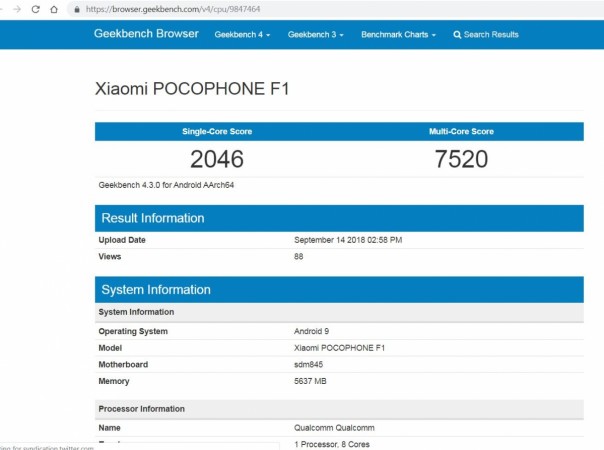 Pocophone aka Poco F1 will soon get Android Pie update Poco F1, Android Pie, Geekbench, Pocophone F1, testing