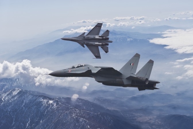 Indian Air Force Sukhoi Su-30 MKI fighter aircraft patrolling the skies over the mighty Himalayas. Indian Air Force Sukhoi Su-30 MKI