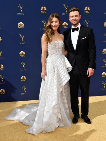LOS ANGELES, CA - SEPTEMBER 17: Jessica Biel (L) and Justin Timberlake attend the 70th Emmy Awards at Microsoft Theater on September 17, 2018 in Los Angeles, California Jessica Beil