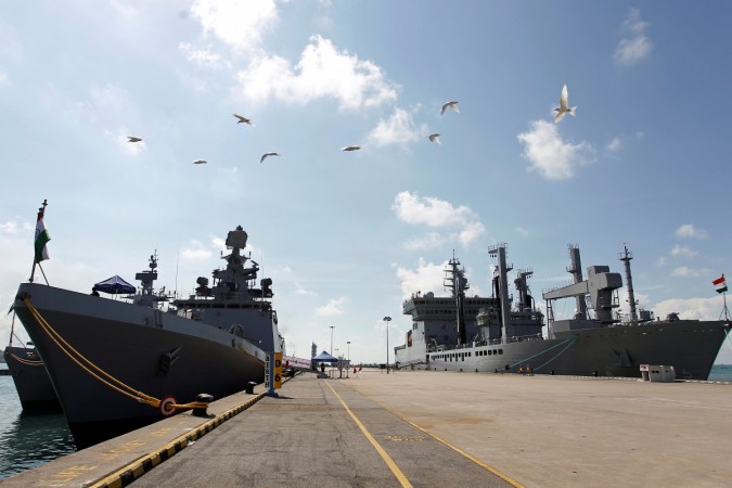 Indian Naval Ships Kamorta, Sahyadri and Shakti, are seen docked in Changi Naval Base