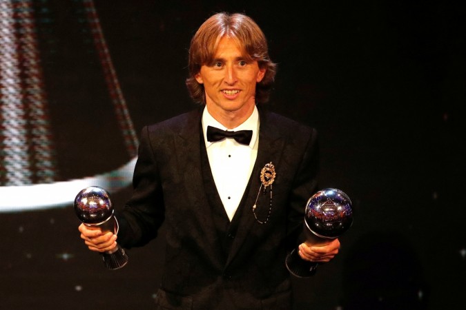 The Best FIFA Football Awards - Royal Festival Hall, London, Britain - September 24, 2018 Luka Modric poses with his awards. Luca Modric