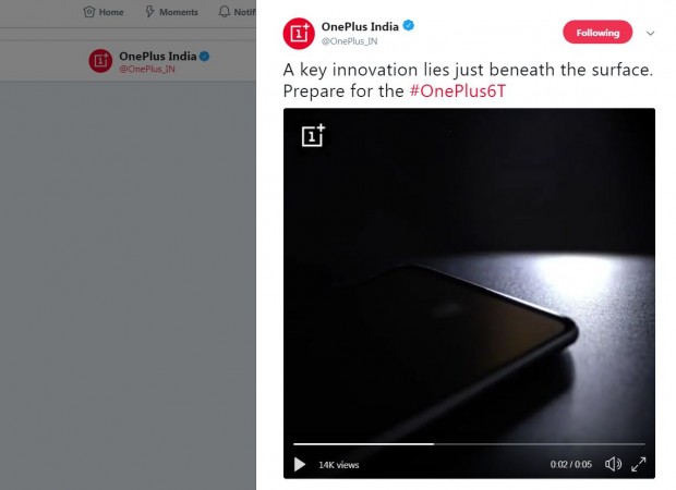 OnePlus 6T coming with in-screen fingerprint sensor. OnePlus 6T, official, teaser, Twitter