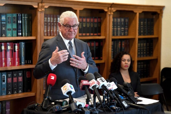 Kathryn Mayorga's attorney, Leslie Mark Stovall, speaks during a press conference on October 3, 2018, in Las Vegas, about the rape accusation against Portuguese soccer star Cristiano Ronaldo. Ronaldo rape accusation