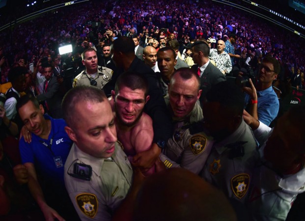 Khabib was escorted by security personnel after the chaotic scenes at UFC 229. Khabib Nurmagomedov