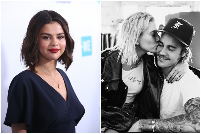 Selena Gomez (L) Justin Bieber and Hailey Baldwin (R) Justin Bieber and Hailey Baldwin