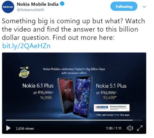 Nokia 6.1 Plus and the Nokia 5.1 Plus to get generous price cut during upcoming Flipkart Big Billion Days sale Nokia Mobile India, Flipkart, Big Billion Days sale