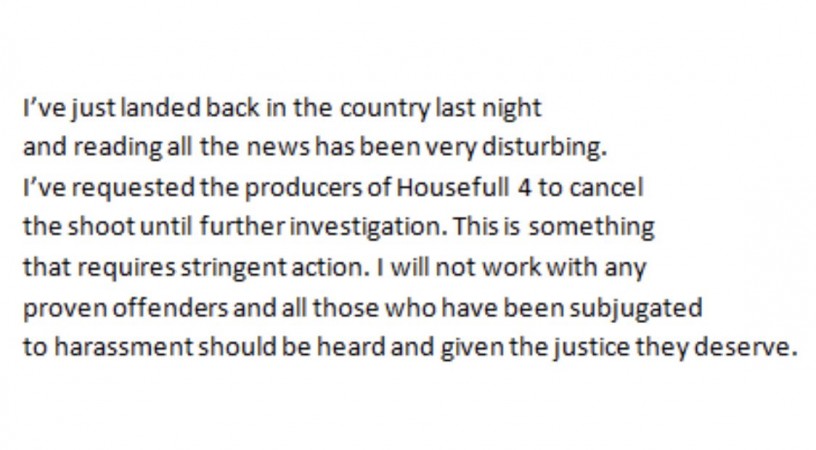 Full statement of Akshay Kumar on Me Too. full statement of Akshay Kumar
