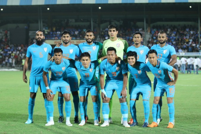 Indian football team before clinching the Intercontinental Cup at Andheri Sport Complex in Mumbai on June 10, 2018. Indian Football Team