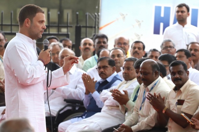 Bengaluru: Congress president Rahul Gandhi interacts with the employees of the state-run Hindustan Aeronautics Ltd (HAL), in Bengaluru on Oct 13, 2018. rahul gandhi