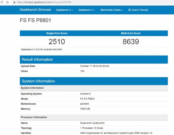 OnePlus 6T comes with Android Pie and Qualcomm Snapdragon 845 octa-core CPU OnePlus 6T, Android Pie, Qualcomm, Snapdragon 845,launch, Geekbench