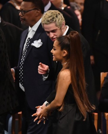 Singer Ariana Grande and her fiancee Pete Davidson attend Aretha Franklin's funeral at Greater Grace Temple on August 31, 2018 in Detroit, Michigan. Ariana Grande and Pete Davidson