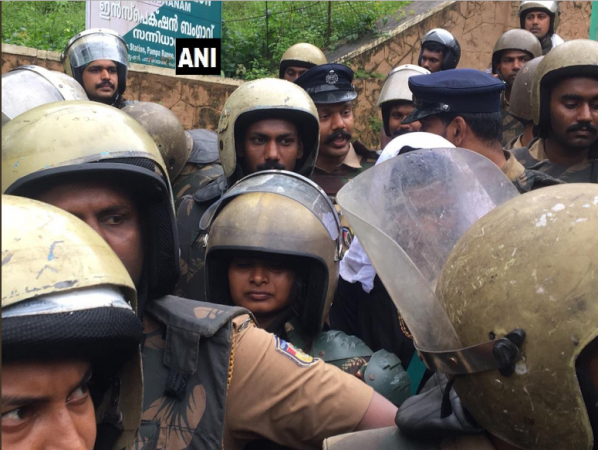 Journalist Kavitha Jakkal of Hyderabad based Mojo TV and woman activist Rehana Fatima move to the office where the two have been called by Inspector General S Sreejith. sabarimala women
