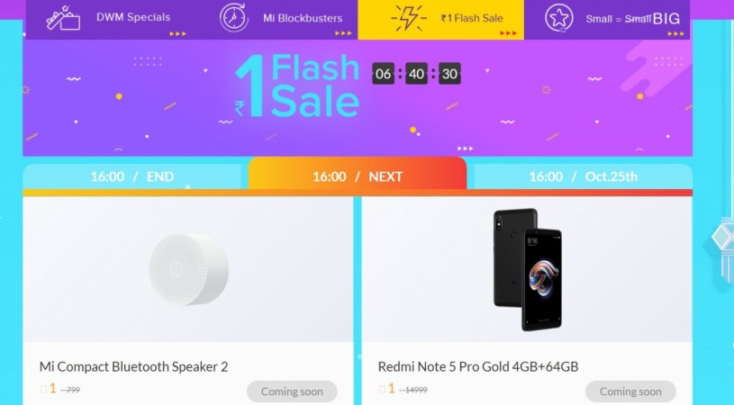 Xiaomi Redmi Note 5 Pro and the Mi Compact Bluetooth Speaker 2 can be grabbed for just Re 1 later today during Diwali with Mi festive sale. Xiaomi, Re 1 flash sale, Redmi Note 5 Pro, Mi Compact Bluetooth Speaker 2