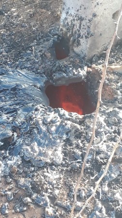 Electric pole melted due to the underground lava in Chitradurga, Karnataka. Karnataka: Flame and lava arise in the agricultural land of Chitradurga