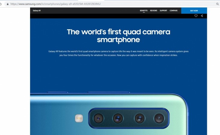 Samsung Galaxy A9 (2018) comes with four cameras on the back. Samsung, Galaxy A9, quadruple, camera,