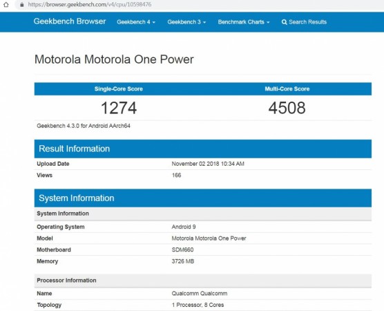 Motorola Moto One Power with Android Pie OS spotted on Geekbench peformance testing site. Motorola, Moto One Power, Android One, review,Google, India, launch
