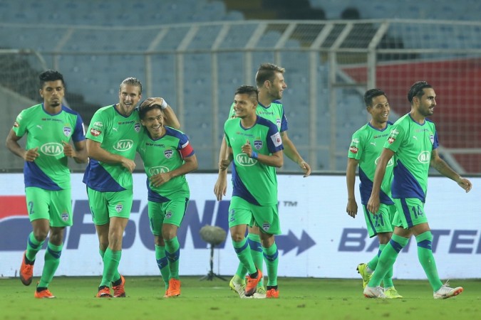 Bengaluru FC players celebrate after win against ATK Bengaluru FC