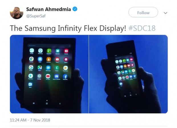 Samsungs' new foldable phone with Infinity Flex Display. Samsung, foldable phone, Infinity Flex Display, Galaxy X, Samsung Developer Conference, 2018, Galaxy F