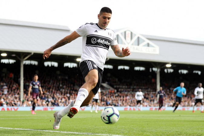 Aleksandar Mitrovic of Fulham in action during the Premier League match against Arsenal FC on October 7, 2018 Aleksandar Mitrovic