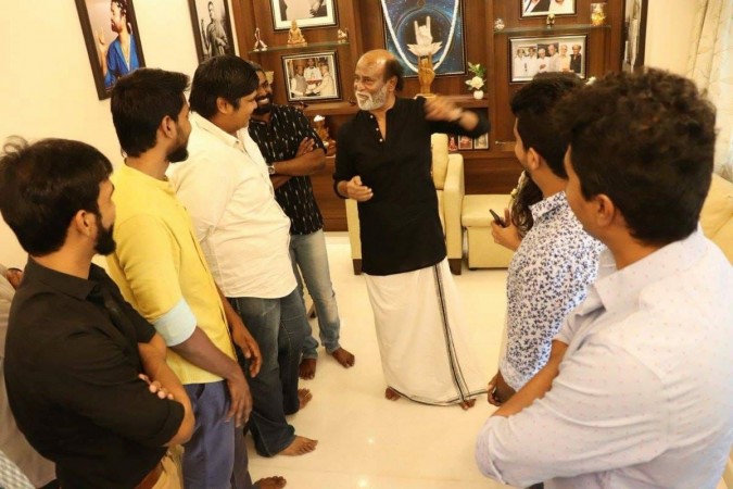 Rajinikanth, Petta director Karthik Subbaraj and others are seen in the photo. Rajinikanth interacting with Petta team