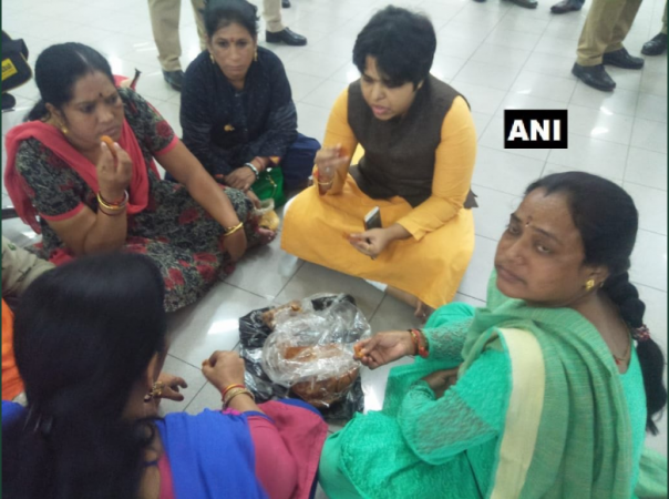Trupti Desai and her friends eating breakfast at Kochi Airport trupti desai kochi Airport