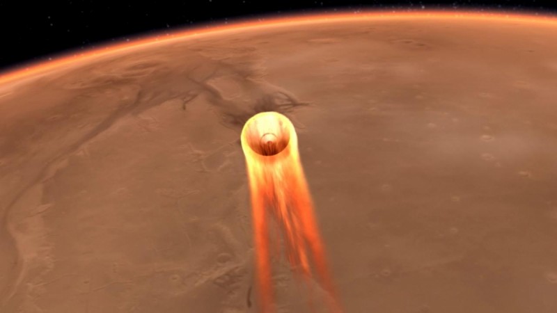 An artist's impression of NASA InSight's entry, descent and landing on Mars, scheduled for Nov. 26, 2018 NASA InSight