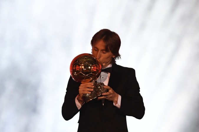 Modric with the Ballon d'Or trophy in Paris Modric