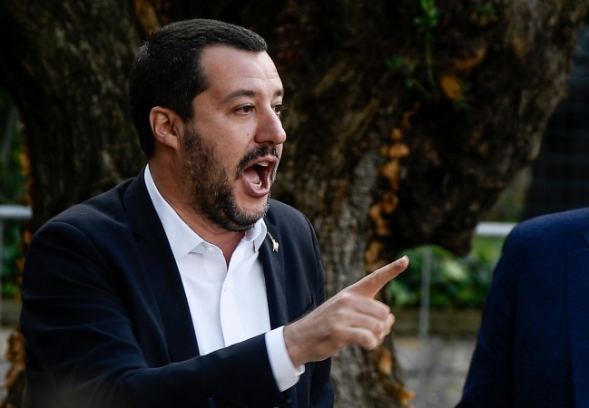 Italys Interior Minister and deputy PM Matteo Salvini gestures as he presides over the demolition of some illegally built villas seized by Rome police to the Casamonica mafia clan in the south-eastern suburb Quadraro district of Rome on November 26, 2018. Italys Interior Minister and deputy PM Matteo Salvini