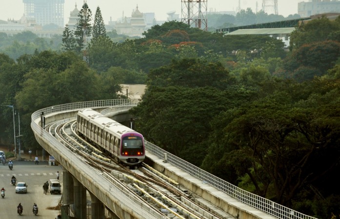 The Bangalore Metro Rail Corporation's Namma metro train does a trial run in Bangalore on October 17, 2011. The Metro pillar 155 near Trinity developed a crack, halting services on this stretch on December 13, 2018. The Bangalore Metro Rail Corporation's Namma metro train