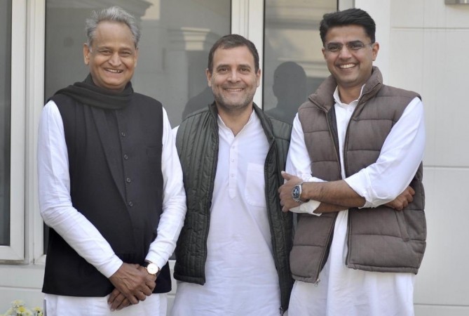 Rajasthan Chief Minister Ashok Gehlot (Right) and Deputy chief minister Sachin Pilot (left) with Congress president Rahul Gandhi ashok gehlot sachin pilot
