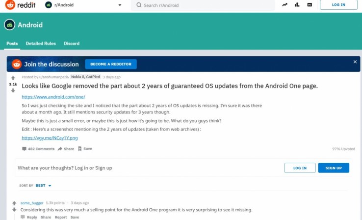 Google will offer two years software support and an additional year of security patches for Android One series phones. Reddit, Android One, Google, software support, policy, security patch