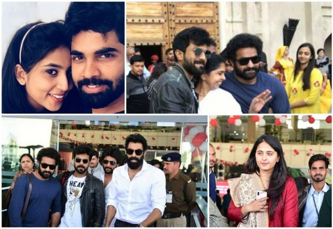 A collage of the photos of celebrities who are attending SS Rajamouli's son wedding. SS Karthikeya Marriage Pics