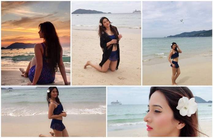 A collage of Harshika Poonacha in bikini. Harshika Poonacha Hot in Bikini