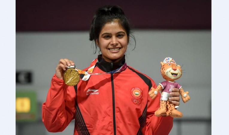 Manu Bhaker with her gold medal at the 2018 Youth Olympic Games. Manu Bhaker