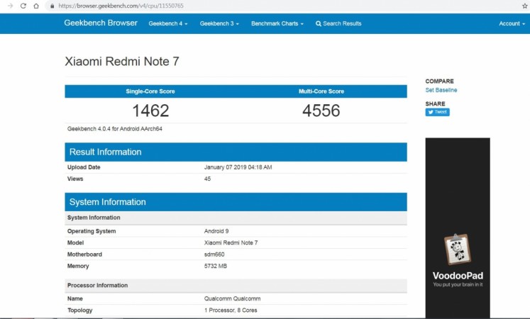 Xiaomi Redmi Note 7 is said to come with Qualcomm Snapdragon 660 octa-core CPU. Xiaomi, Redmi Note 7, launch, Geekbench