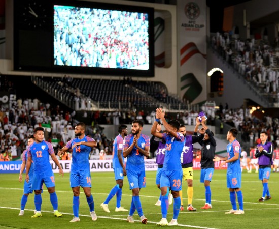 The Indian players thanking the fans after their defeat against UAE. Indian Football Team