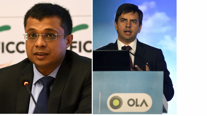 Former Flipkart CEO Sachin Bansal (Right) and OLA CEO Bhavish Aggarwal sachin bansal Bhavish aggarwal