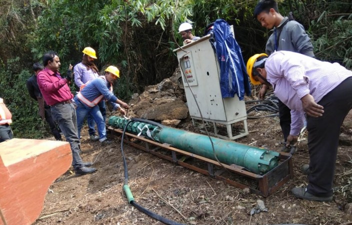 Rescue operations underway to evacuate the 15 coal miners trapped inside a flooded coal pit at Ksan village in Meghalaya's East Jaintia Hills on Jan 10, 2019. Myanmar miners rescue