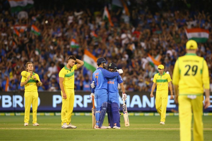 MS Dhoni and Kedar Jadhav embrace after winning the ODI series in Melbourne. MS Dhoni Indian Cricket team