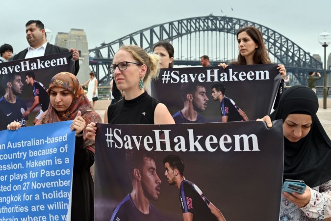 Protest in front of the Opera House to free Hakeem. Hakeem al-Araibi