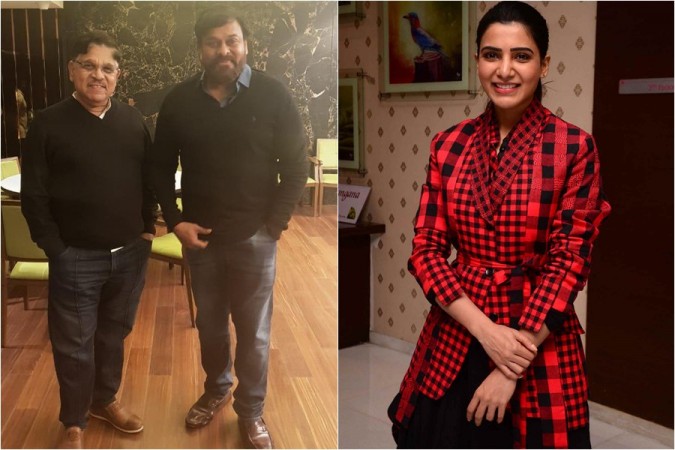 Producer Allu Aravind, Megastar Chiranjeevi and actress Samantha Akkineni Producer Allu Aravind, Megastar Chiranjeevi and actress Samantha Akkineni