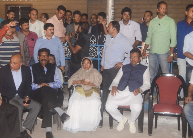 West Bengal Chief Minister Mamata Banerjee at Dharamtala, Kolkata where she is staging a sit-in demonstration on Feb 3, 2019. This comes after an evening of high drama in front of Kolkata police commissioner Rajeev Kumar's official residence on Loudon Street when a group of CBI officers were stopped by city police personnel from approaching Kumar's house. Mamata Banerjee at Dharamtala