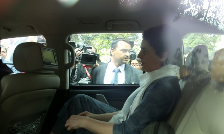 Congress leader Priyanka Gandhi Vadra arrives at party headquarters in New Delhi on February 6 Priyanka Gandhi Vadra