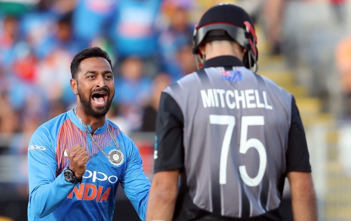 Krunal Pandya is evidently delighted after dismissing Daryl Mitchell. Krunal Pandya